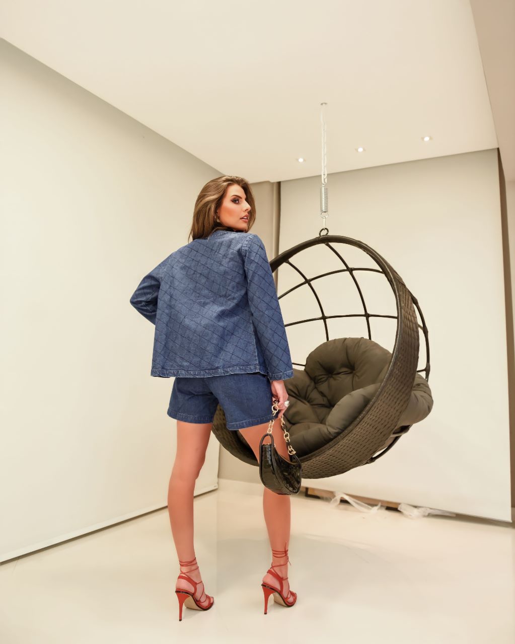 Shorts Jeans Quadriculado